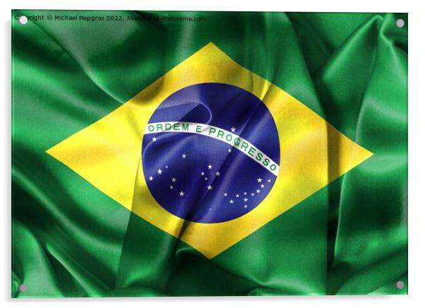 Brazil flag - realistic waving fabric flag Acrylic by Michael Piepgras