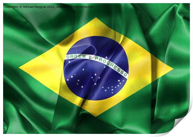 Brazil flag - realistic waving fabric flag Print by Michael Piepgras