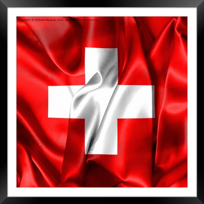 Swiss flag - realistic waving fabric flag Framed Mounted Print by Michael Piepgras