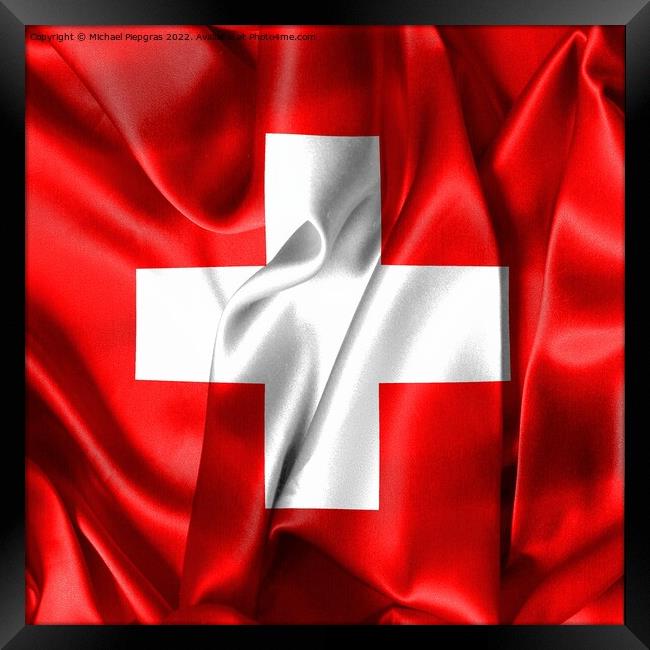 Swiss flag - realistic waving fabric flag Framed Print by Michael Piepgras