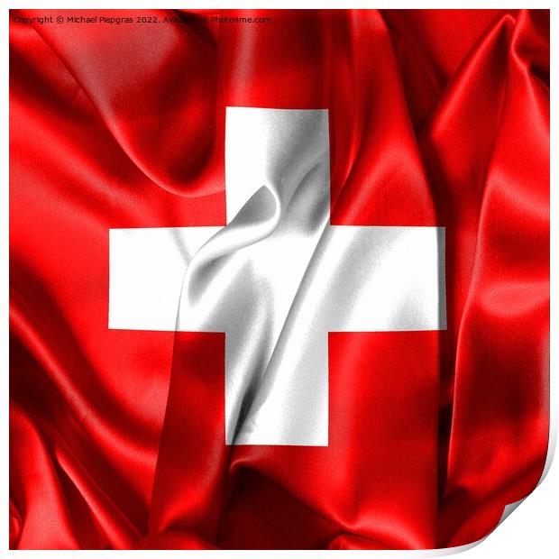 Swiss flag - realistic waving fabric flag Print by Michael Piepgras