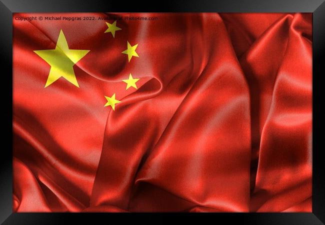 China flag - realistic waving fabric flag Framed Print by Michael Piepgras