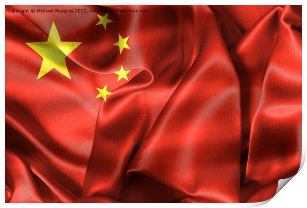 China flag - realistic waving fabric flag Print by Michael Piepgras