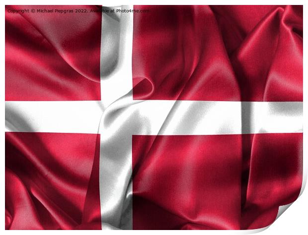 Denmark flag - realistic waving fabric flag Print by Michael Piepgras