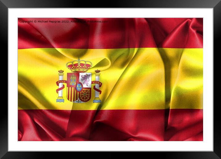 Spain flag - realistic waving fabric flag Framed Mounted Print by Michael Piepgras