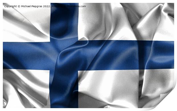 Finland flag - realistic waving fabric flag Print by Michael Piepgras