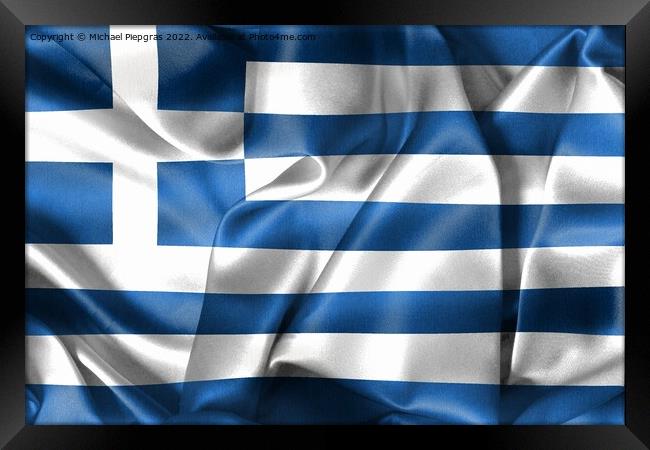 Greece flag - realistic waving fabric flag Framed Print by Michael Piepgras