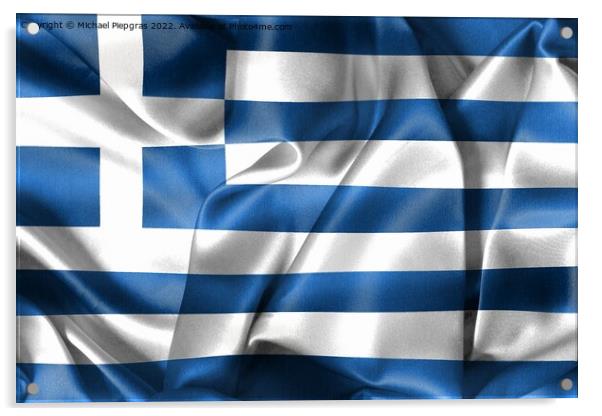 Greece flag - realistic waving fabric flag Acrylic by Michael Piepgras