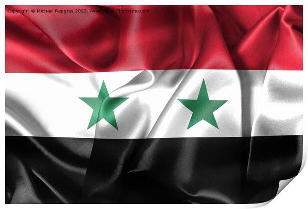 3D-Illustration of a Syria flag - realistic waving fabric flag Print by Michael Piepgras