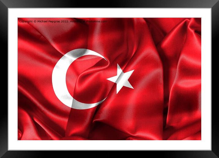 3D-Illustration of a Turkey flag - realistic waving fabric flag Framed Mounted Print by Michael Piepgras