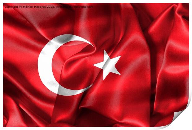 3D-Illustration of a Turkey flag - realistic waving fabric flag Print by Michael Piepgras