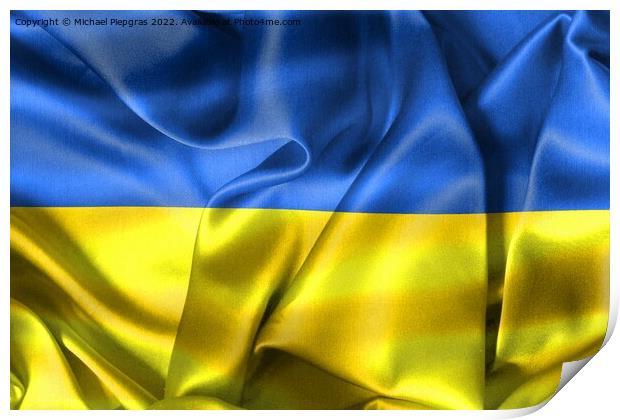 3D-Illustration of a Ukraine flag - realistic waving fabric flag Print by Michael Piepgras