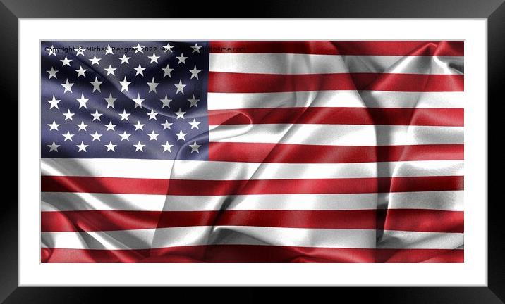 3D-Illustration of a USA flag - realistic waving fabric flag Framed Mounted Print by Michael Piepgras