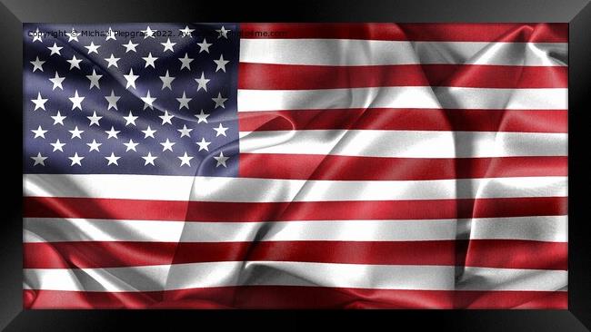 3D-Illustration of a USA flag - realistic waving fabric flag Framed Print by Michael Piepgras