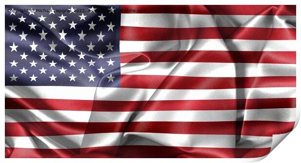 3D-Illustration of a USA flag - realistic waving fabric flag Print by Michael Piepgras