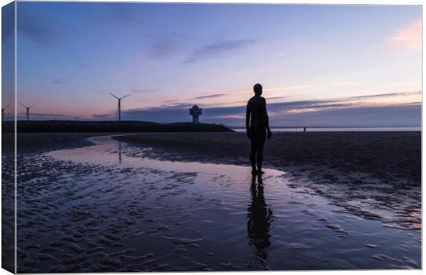 Day turns to night on the beach at Crosby Canvas Print by Jason Wells
