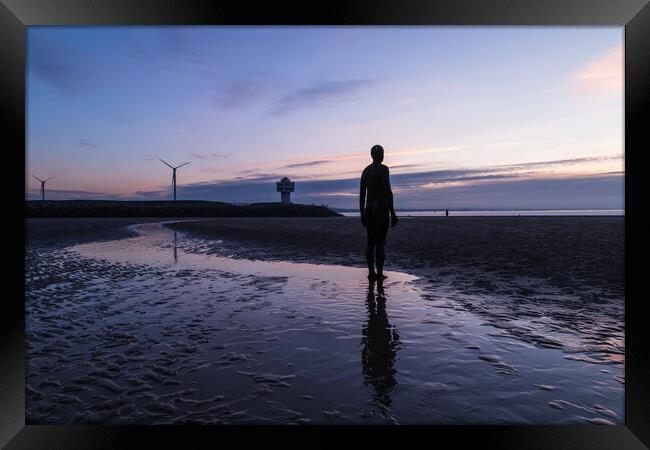 Day turns to night on the beach at Crosby Framed Print by Jason Wells