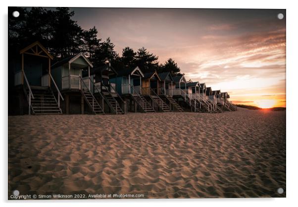 Beach Huts at sunset Acrylic by Simon Wilkinson