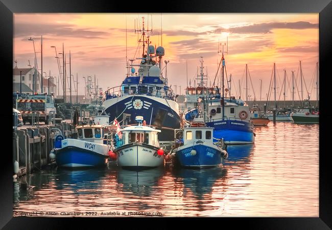 Scarborough Harbour Boats Framed Print by Alison Chambers
