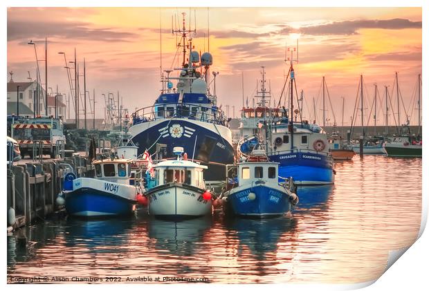 Scarborough Harbour Boats Print by Alison Chambers