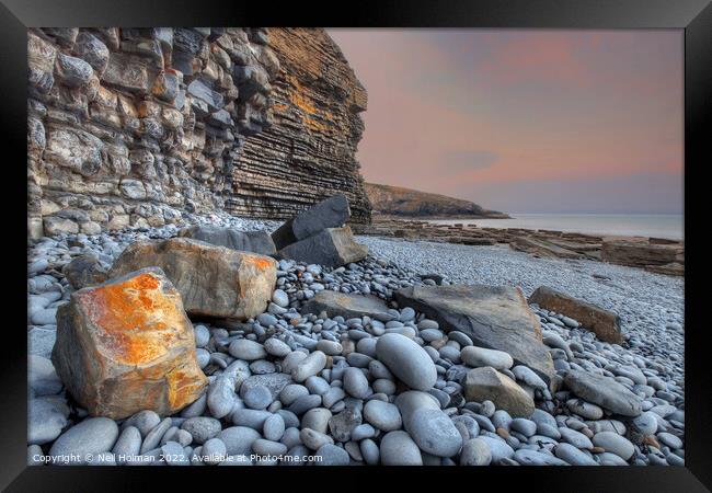 Rock Fall at Dunraven Bay Framed Print by Neil Holman