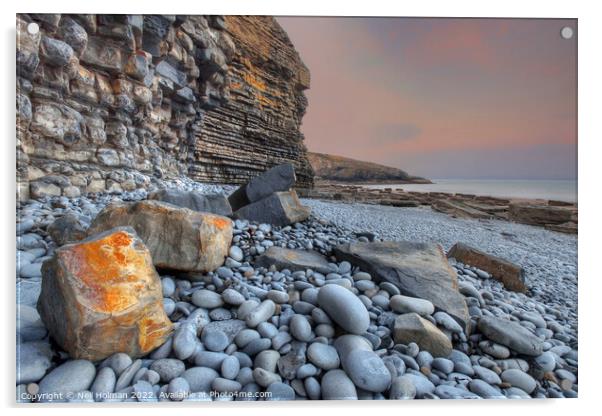 Rock Fall at Dunraven Bay Acrylic by Neil Holman