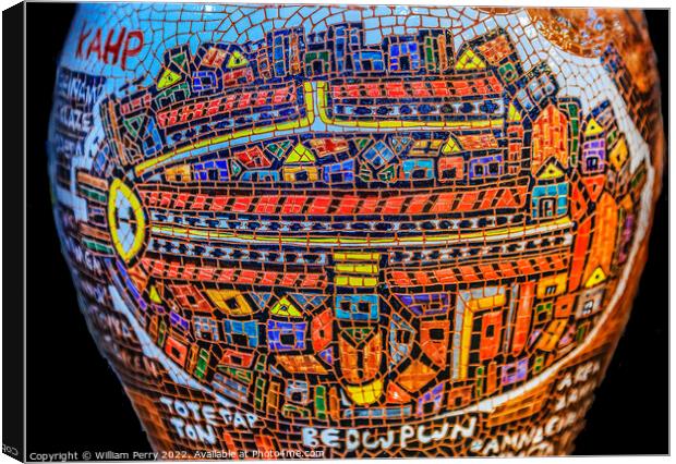 Jerusalem Map Vase Pottery Madaba Jordan Canvas Print by William Perry