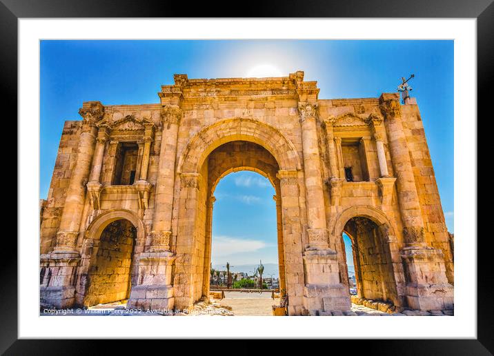 Hadrian's Arch Gate Sun Ancient Roman City Jerash Jordan Framed Mounted Print by William Perry