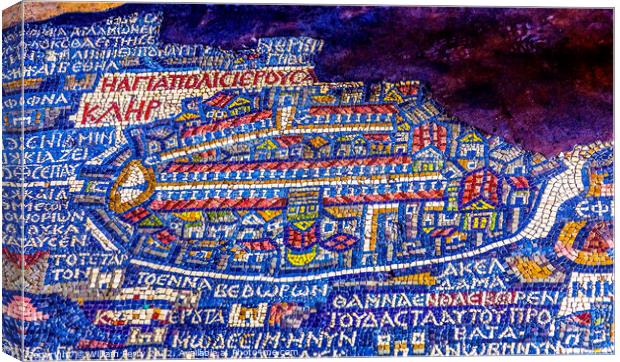 Ancient Map Jerusalem Mosaic Saint George Church Madaba Jordan Canvas Print by William Perry