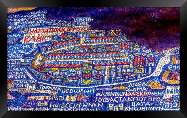 Ancient Map Jerusalem Mosaic Saint George Church Madaba Jordan Framed Print by William Perry