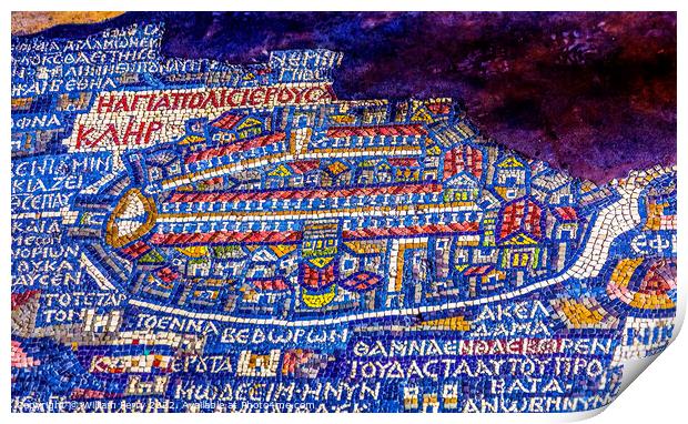 Ancient Map Jerusalem Mosaic Saint George Church Madaba Jordan Print by William Perry