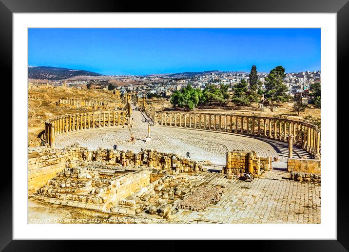 Oval Plaza 160 Ionic Columns Ancient Roman City Jerash Jordan Framed Mounted Print by William Perry