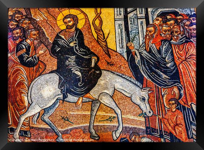 Jesus Christ Palm Sunday Mosaic St George Church Madaba Jordan Framed Print by William Perry