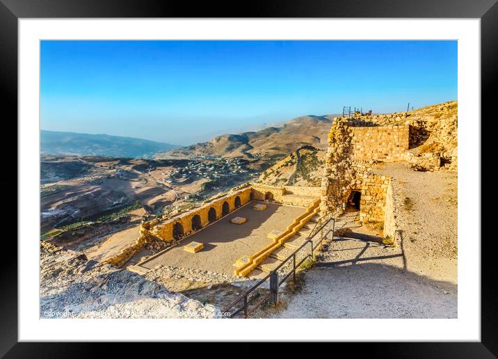 Ancient Crusader Castle View Arabic Fortress Kerak Jordan Framed Mounted Print by William Perry
