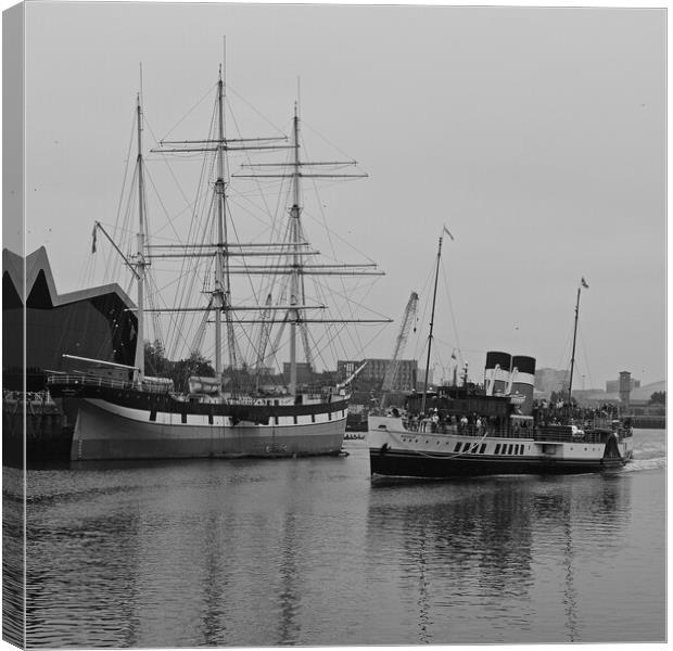 Paddle steamer Waverley and tall ship Glenlee Canvas Print by Allan Durward Photography