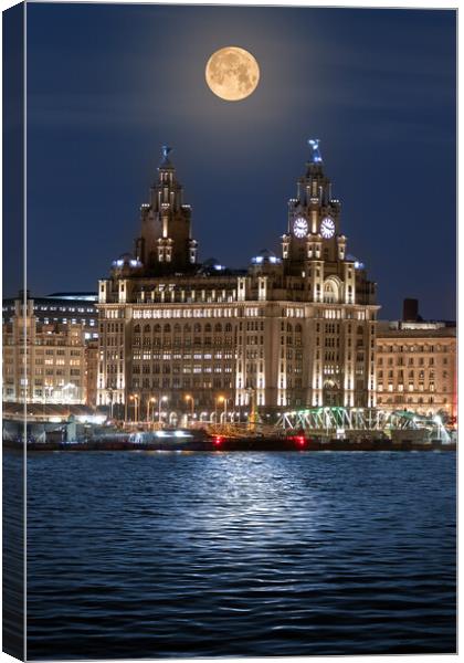 Supermoon over Liverpool Waterfront Canvas Print by Dave Wood