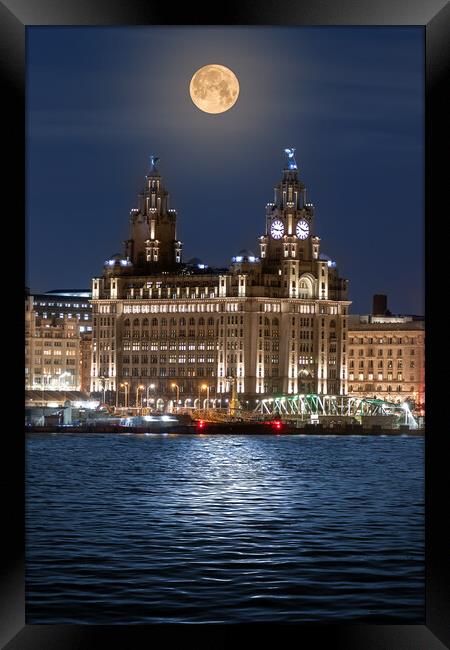 Supermoon over Liverpool Waterfront Framed Print by Dave Wood