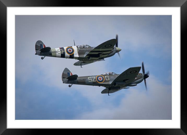 Spitfire AB910 and TE311 Framed Mounted Print by J Biggadike