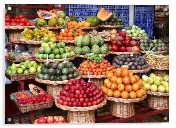 Exotic fruits in whicker baskets Acrylic by Joyce Hird