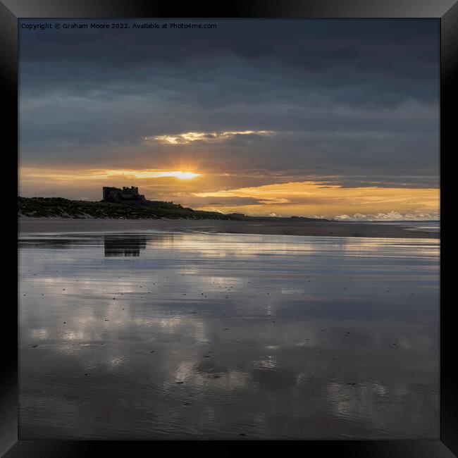 Bamburgh Castle from the south sunset Framed Print by Graham Moore