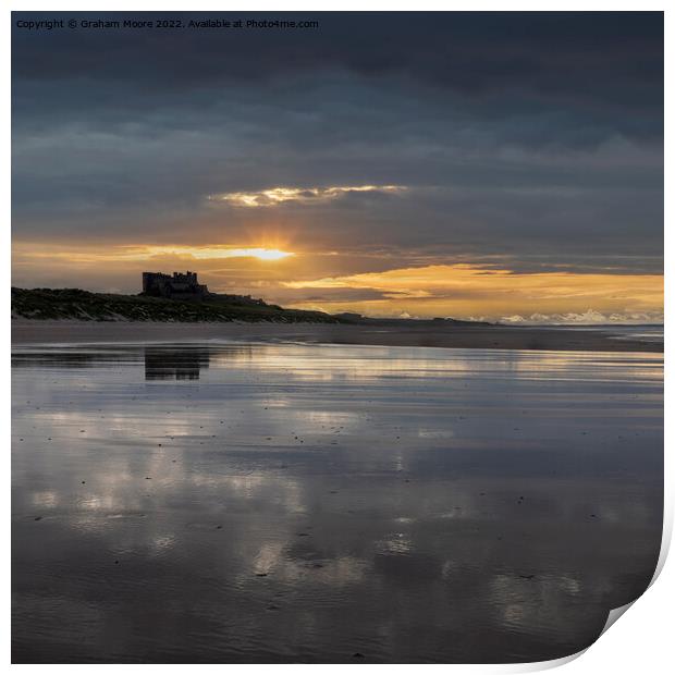 Bamburgh Castle from the south sunset Print by Graham Moore