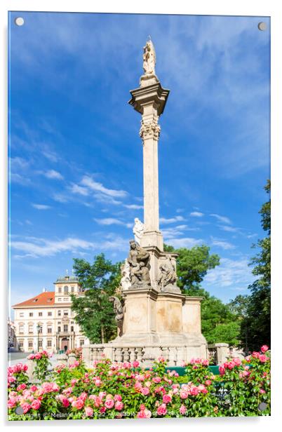 Hradčany Square with Tuscany Palace and St. Mary's Column Acrylic by Melanie Viola
