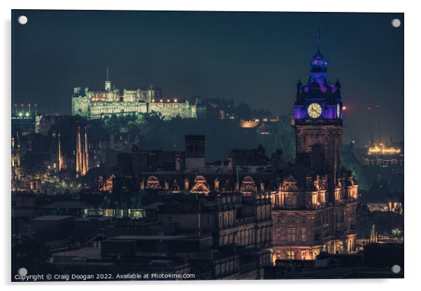 Edinburgh City at Night Acrylic by Craig Doogan