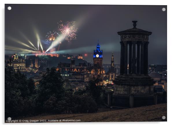 Edinburgh Castle Fireworks Acrylic by Craig Doogan