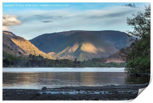 Ullswater evening sun and shadows on the mountains Print by Kevin White