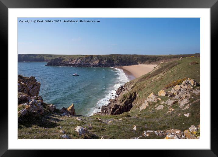 Barfundle Pembrokshire view from clifftop Framed Mounted Print by Kevin White