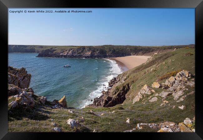 Barfundle Pembrokshire view from clifftop Framed Print by Kevin White