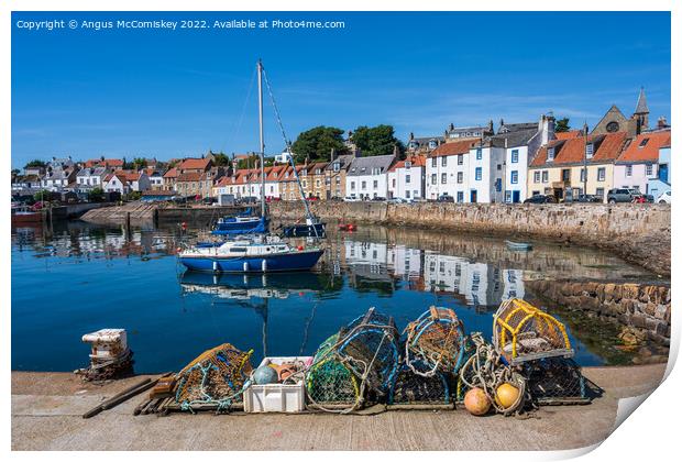 Lobster pots on quayside at St Monans harbour Print by Angus McComiskey