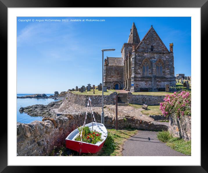 St Monans Parish Church and floral boat Framed Mounted Print by Angus McComiskey