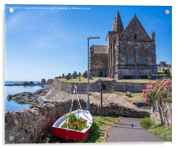 St Monans Parish Church and floral boat Acrylic by Angus McComiskey